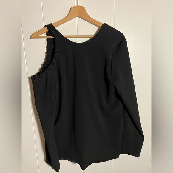 IRO bherock whipstitch cut out shoulder top in black long sleeve scoop neck - Picture 4 of 7